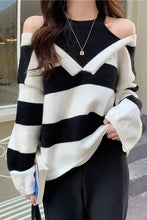Long Sleeve Off Shoulder Striped Sweater