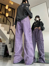 Loose Purple Cargo Pockets Jeans Pants