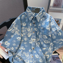 Short Sleeve Floral Printed Denim Shirts