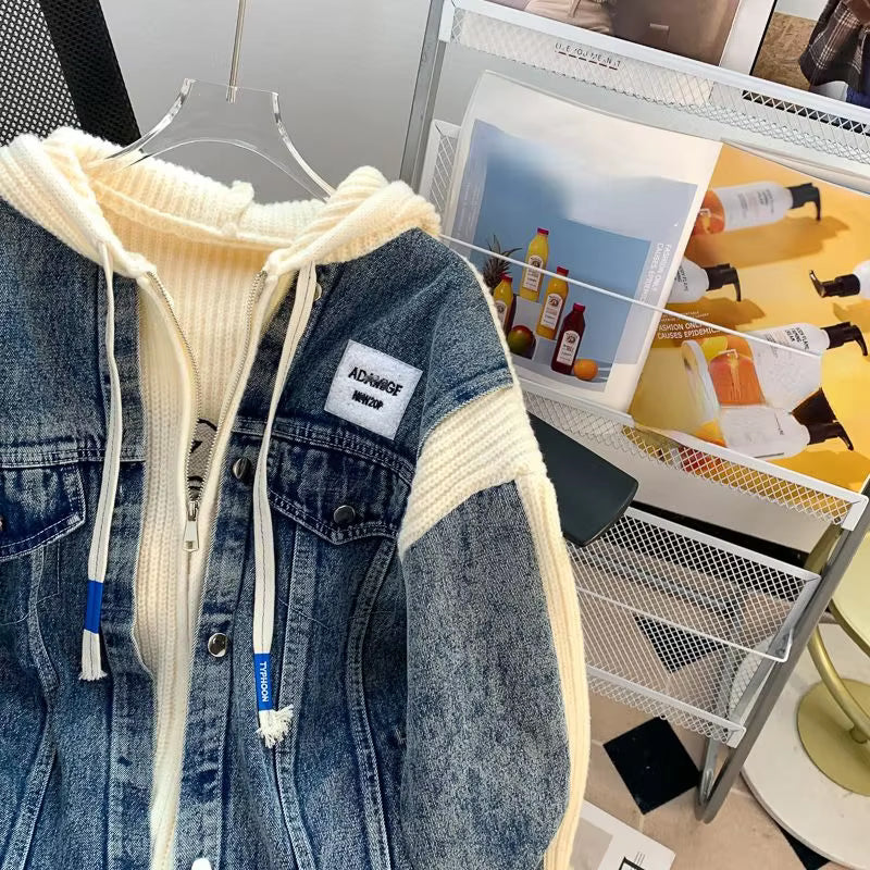 Denim High Neck Gathered Jacket