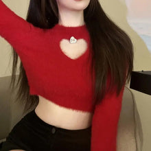 Heart Shape Sweet Colors Cropped Sweater
