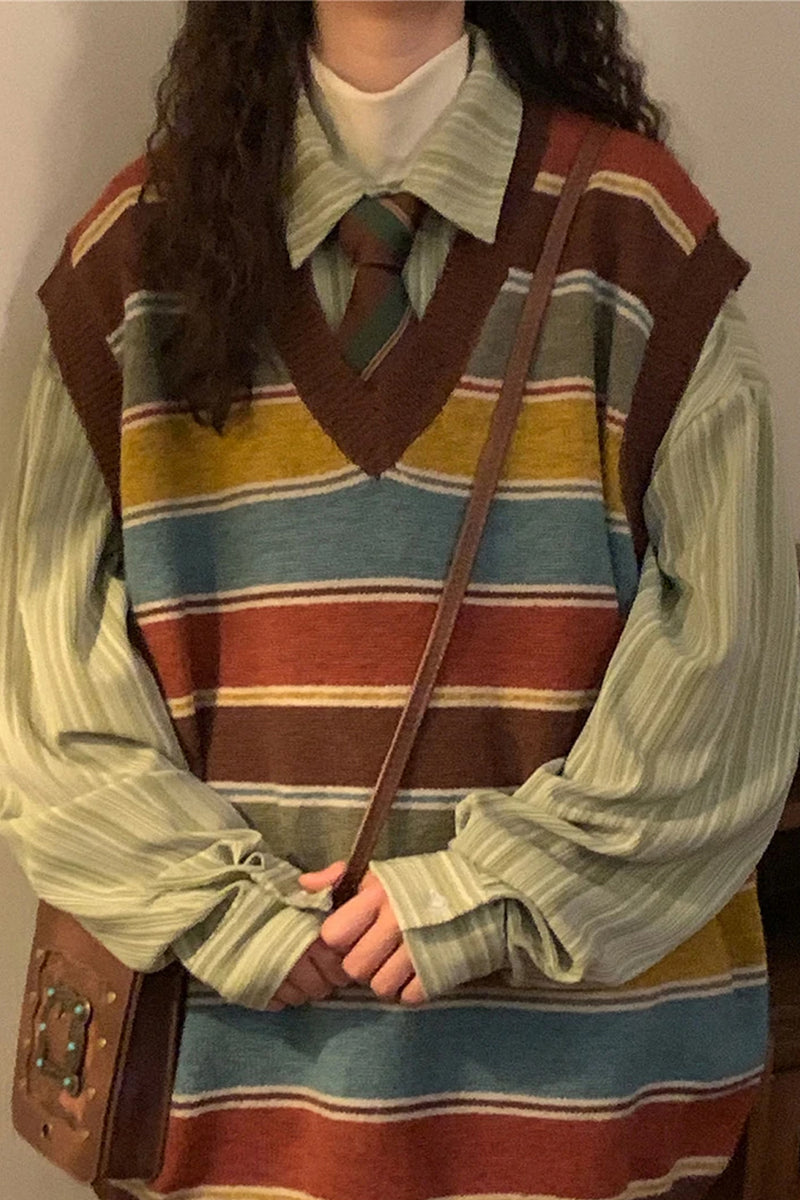 Retro Knitted Striped Sleeveless Vest Sweater – Tomscloth