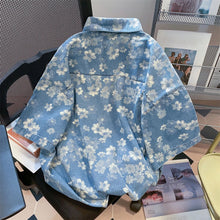 Short Sleeve Floral Printed Denim Shirts