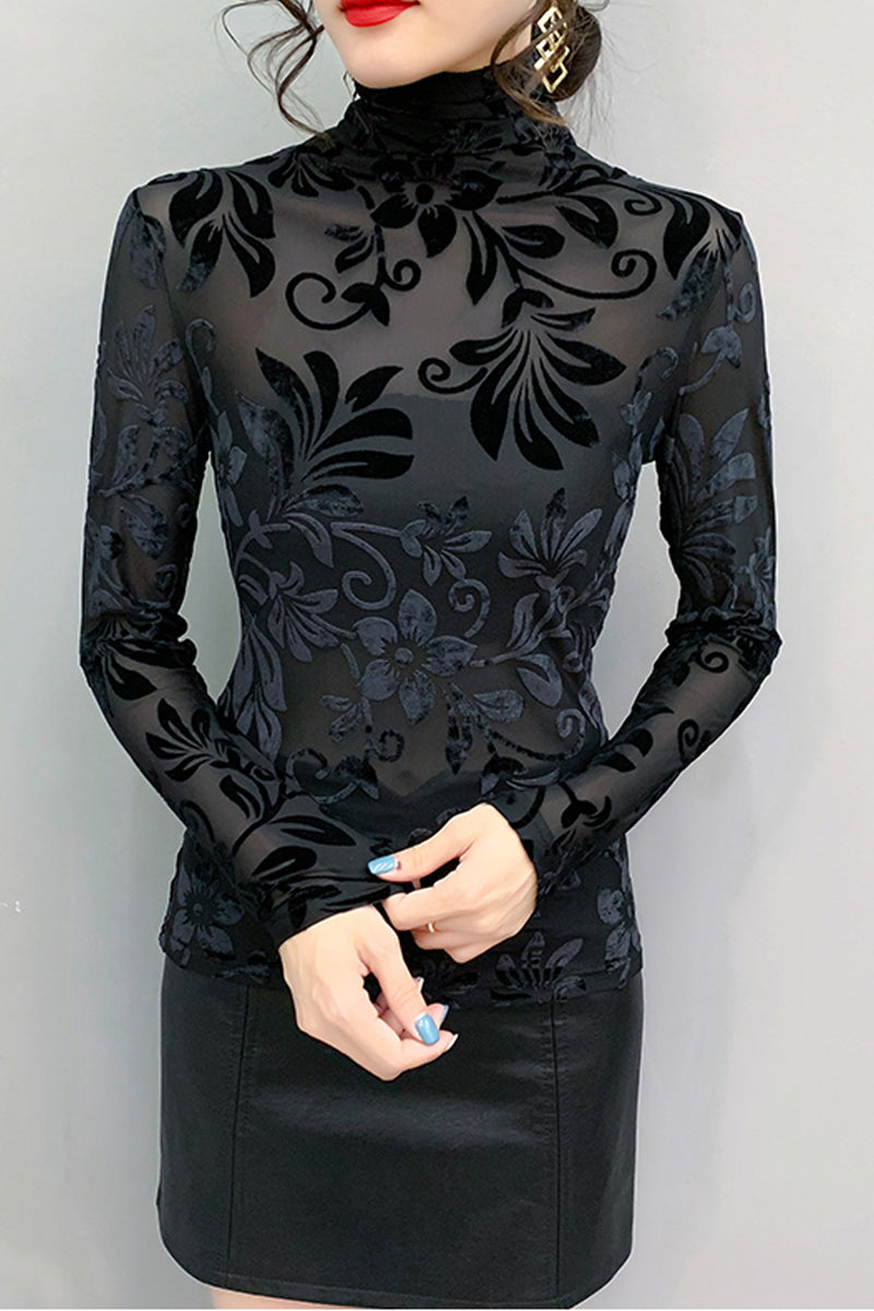 Textured Floral Appliqué High-Neck Shirt main image 1
