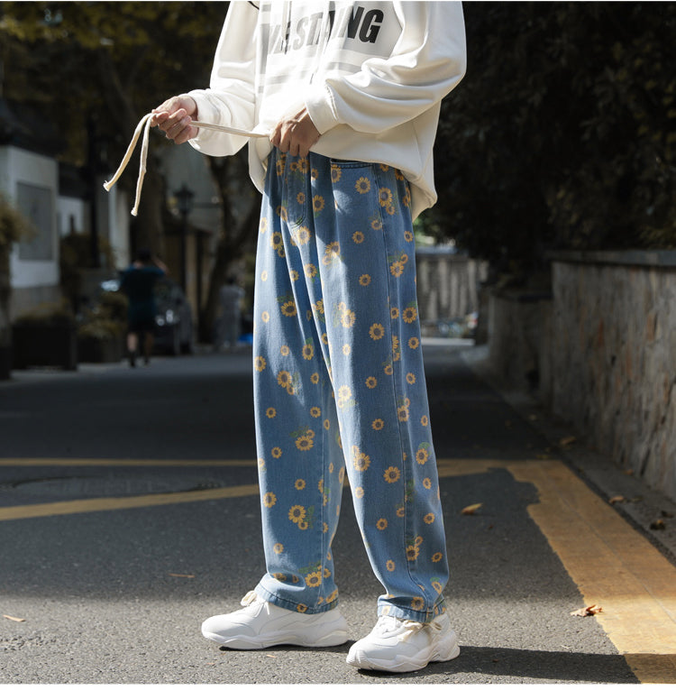 Sun Flower Printed Jeans Pants – Tomscloth