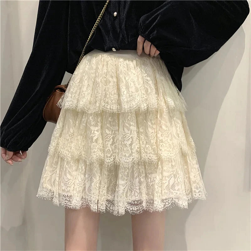 Lace Pleated A-Line Skirt
