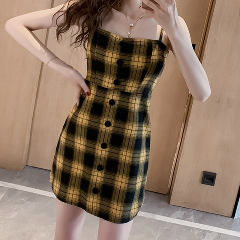 Tartan Spaghetti Strap Dress Fitted Square Strap Dress Tartan Spaghetti Strap Dress Fitted Square Strap Dress