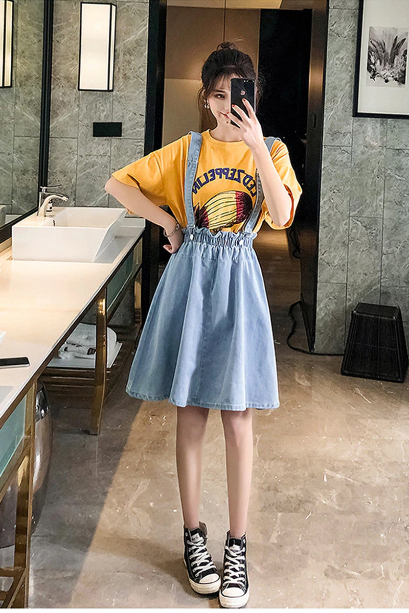High Waist A-Line Denim Skirts With Straps – Tomscloth