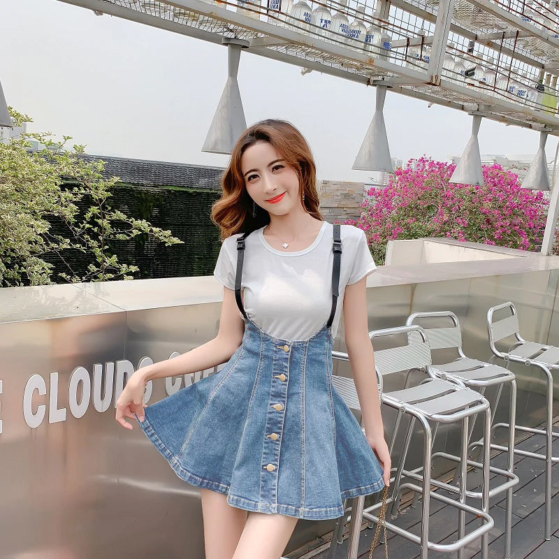 High Waist Suspender Adjustable Strap Denim Skirts – Tomscloth