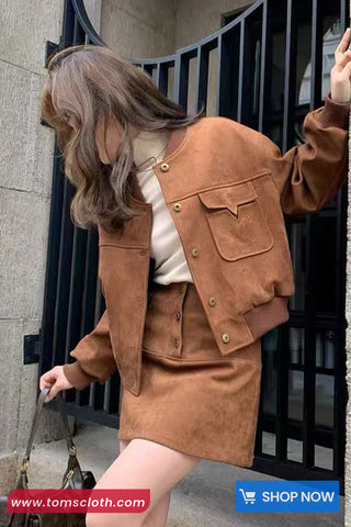 Long Sleeve Vintage Suede Baseball Jacket