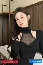 Long Sleeve High Neck Hollow Out Cropped Shirt
