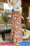 Loose A-Line Floral Pattern Summer Boho Long Skirts