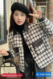 Long Sleeve Double Pockets Vintage Plaid Jacket
