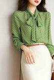 Long Sleeve Bow Collar Dot Pattern Blouse Shirt