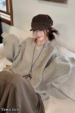 Loose Striped Style O-Neck Women Sweater