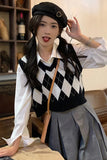 Argyle Pattern Sleeveless Knitted Vest Sweater
