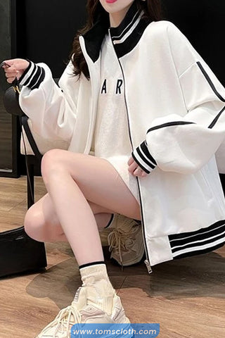 Long Sleeve Striped Style Zipper Jacket