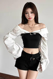 Long Sleeve Sexy Off Shoulder Slash Neck Blouse Shirts