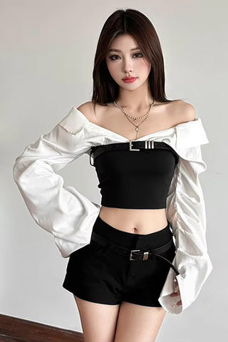 Long Sleeve Sexy Off Shoulder Slash Neck Blouse Shirts