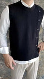 Vintage Side Slit Button O-Neck Vest Sweater