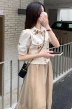 Puff Sleeve Turn Down Collar Flower Embroidered Shirt