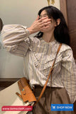 Long Sleeve Vintage Ruffles Striped Blouse Shirt