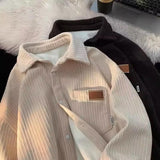 Vintage Turn Down Collar Pocket Warm Shirts