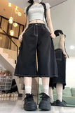 High Waist Loose Black Denim Shorts