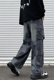 Vintage Plaid Patchwork Men Cargo Jeans Pants