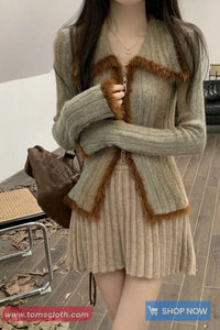 Long Sleeve Retro Lapel Collar Zipper Cardigan Sweater