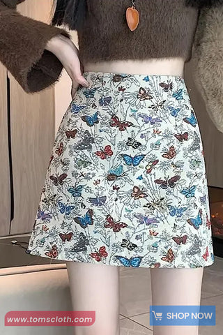 High Waist Butterfly Pattern Mini Skirts