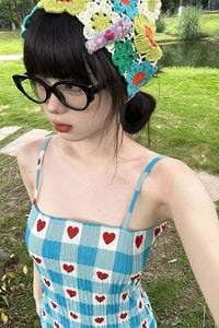 Casual Heart Printed Spaghetti Strap Long Dress