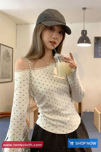 Long Sleeve Sexy Skew Collar Lace Patchwork Shirt