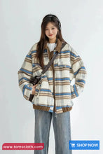 Long Sleeve Retro Woolen Plaid Zipper Collar Jacket