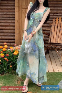 Vacation Style Tie Dye Pattern Long Dress