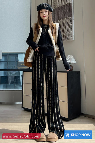Vintage Striped Long Knitted Pants