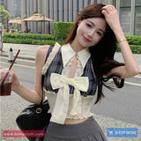 Cute Bow Sexy Ruffles Cropped Shirt