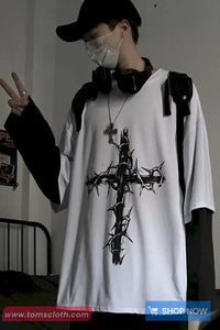 Long Sleeve Two Colors Cross of Thorns Printed Hip Hop Shirt