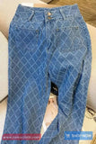 High Waist Diamond Pattern Women Jeans Pants