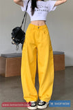 High Waist Retro Yellow Denim Long Pants