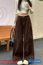 Loose Wide Leg Outline Brown Jeans Pants