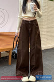 Loose Wide Leg Outline Brown Jeans Pants