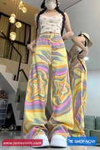 Loose Colorful Tie Dye Stars Denim Pants
