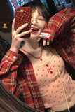 Long Sleeve Red Plaid Colors Blouse Shirt