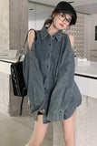 Long Sleeve Vintage Off Shoulder Denim Denim Blouse Shirt