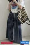 High Waist Elastic Striped Summer Loose Pants