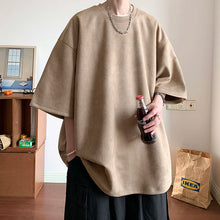 Loose Short Sleeve O-Neck Suede Men Shirt
