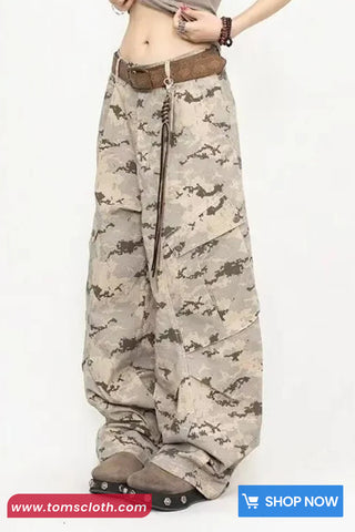 Loose Brown Camouflage Cargo Pockets Pants