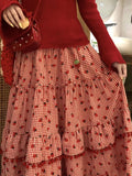 Retro Cute Strawberry Printed Long Skirts