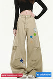 Loose Sea Themes Pattern Embroidered Casual Pants